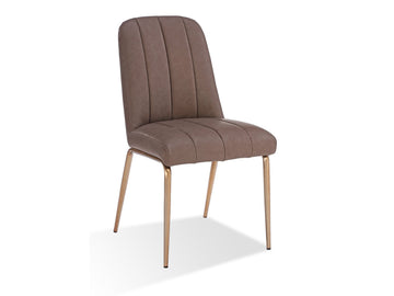 Apollo Upholstered Dining Chair in Cinnamon Synthetic Leather and Brushed Bronze Metal (Set of 2) - Ornate Home