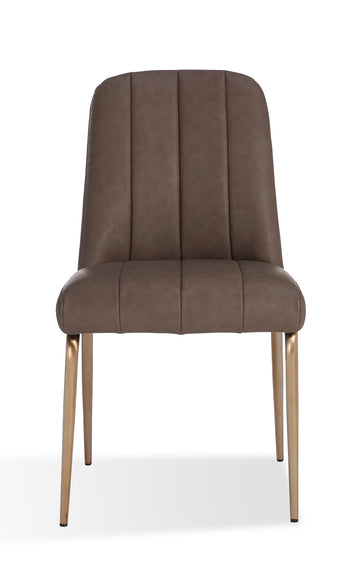 Apollo Upholstered Dining Chair in Cinnamon Synthetic Leather and Brushed Bronze Metal (Set of 2) - Ornate Home