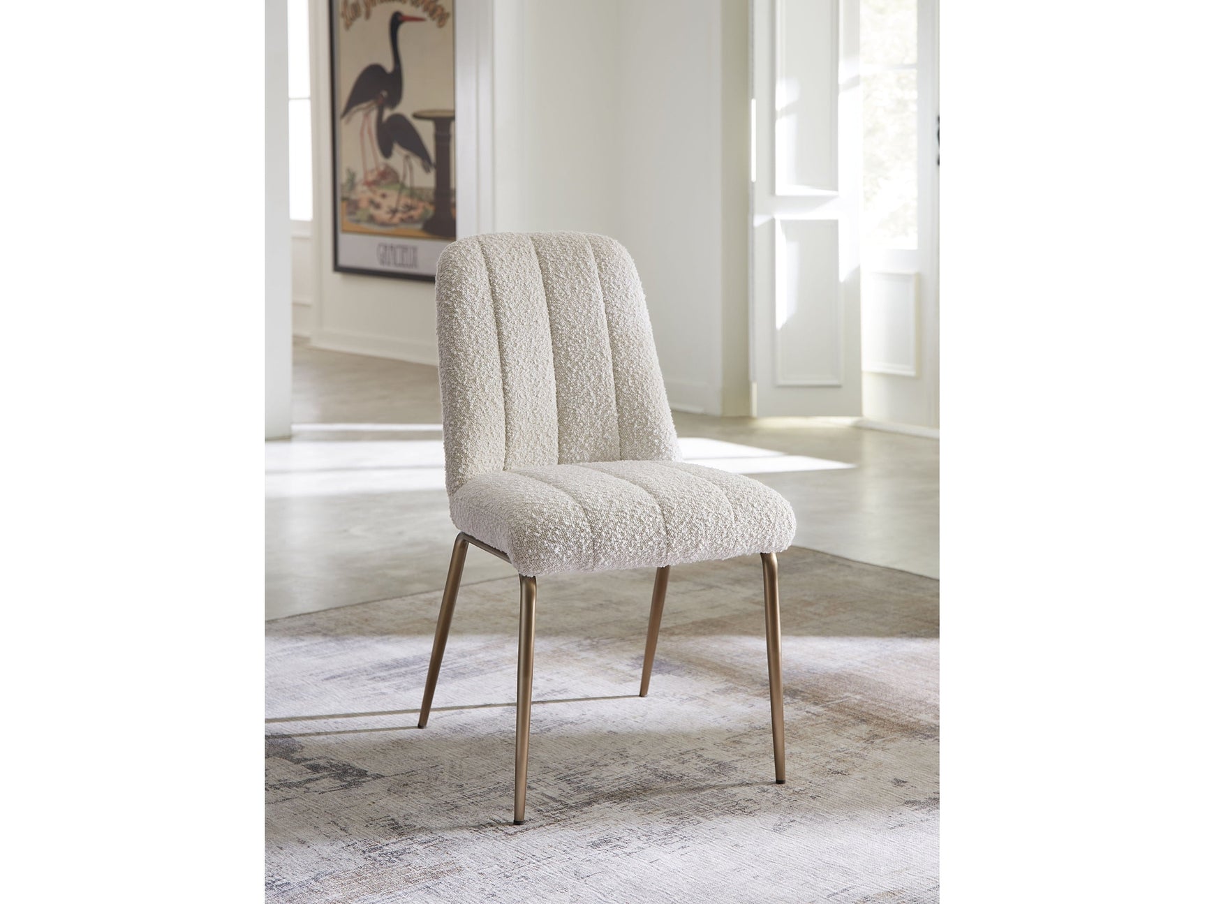 Apollo Upholstered Dining Chair in Ricotta Boucle and Brushed Bronze Metal (Set of 2) - Ornate Home
