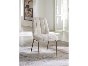 Apollo Upholstered Dining Chair in Ricotta Boucle and Brushed Bronze Metal (Set of 2) - Ornate Home