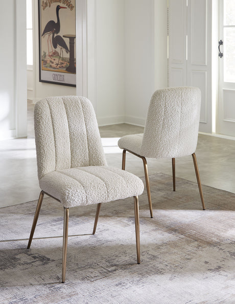 Apollo Upholstered Dining Chair in Ricotta Boucle and Brushed Bronze Metal (Set of 2) - Ornate Home