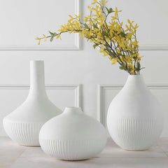 Apothecary Satin White Vases (Set of 3) - Ornate Home