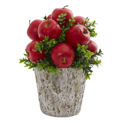 Apples and Boxwood Artificial Arrangement Weather Planter - Ornate Home