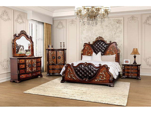 Aquilina Cherry/Oak 5 Pc. Queen Bedroom Set w/ Chest - Ornate Home