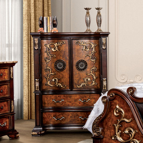 Aquilina Cherry/Oak 5 Pc. Queen Bedroom Set w/ Chest - Ornate Home