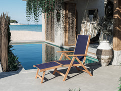 Aquitania Teak Blue Outdoor Folding Lounge Deck Chair - Ornate Home