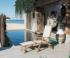 Aquitania Teak White Outdoor Folding Lounge Deck Chair - Ornate Home