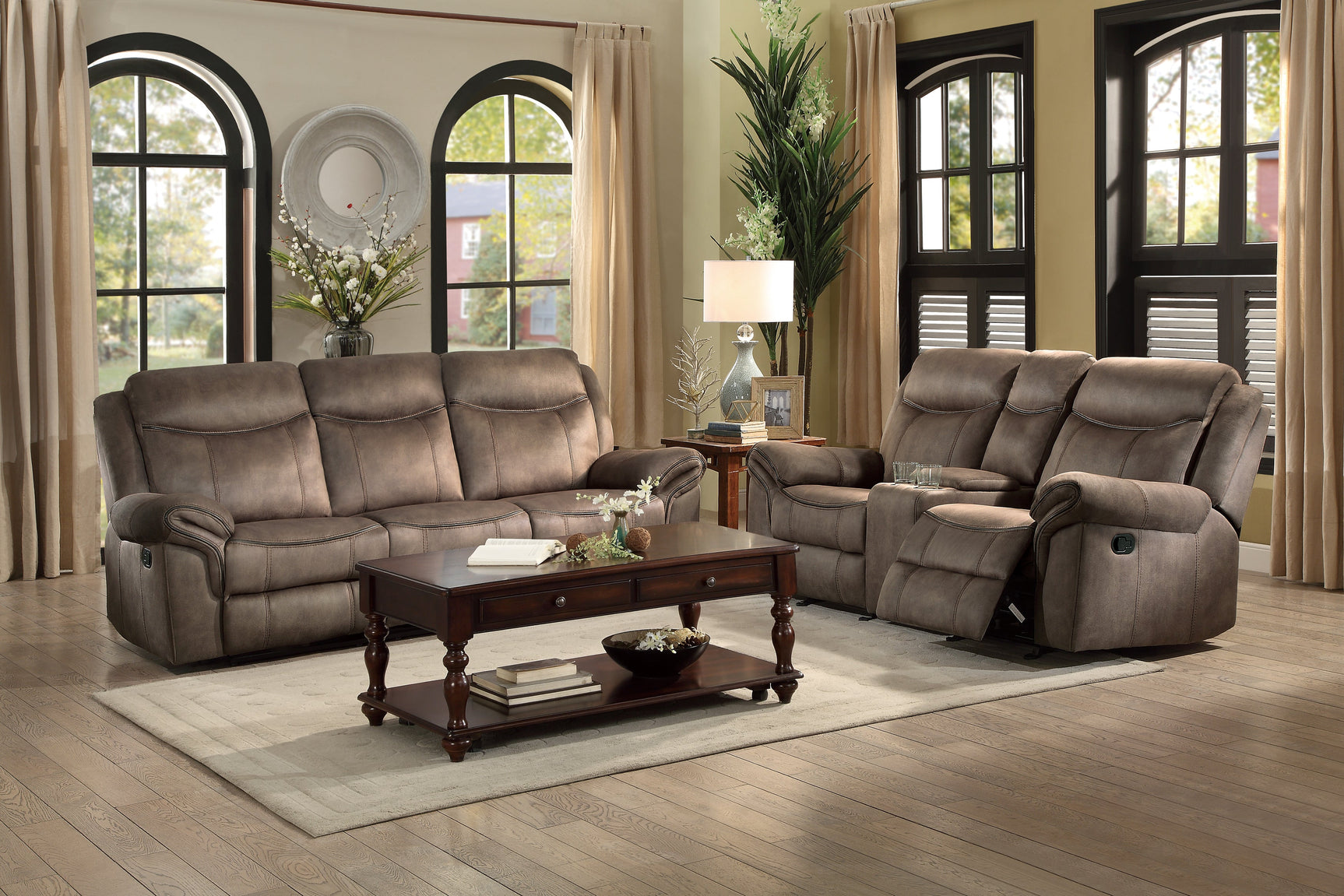 Aram Brown Double Glider Reclining Loveseat - Ornate Home