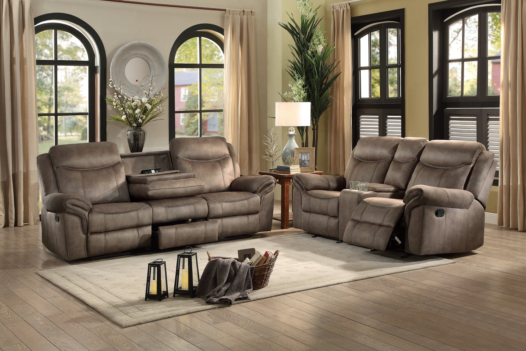 Aram Brown Double Glider Reclining Loveseat - Ornate Home