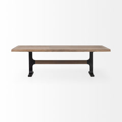 Araxi Brown/Black Rectangular Trestle Dining Table with Brown Wood Top