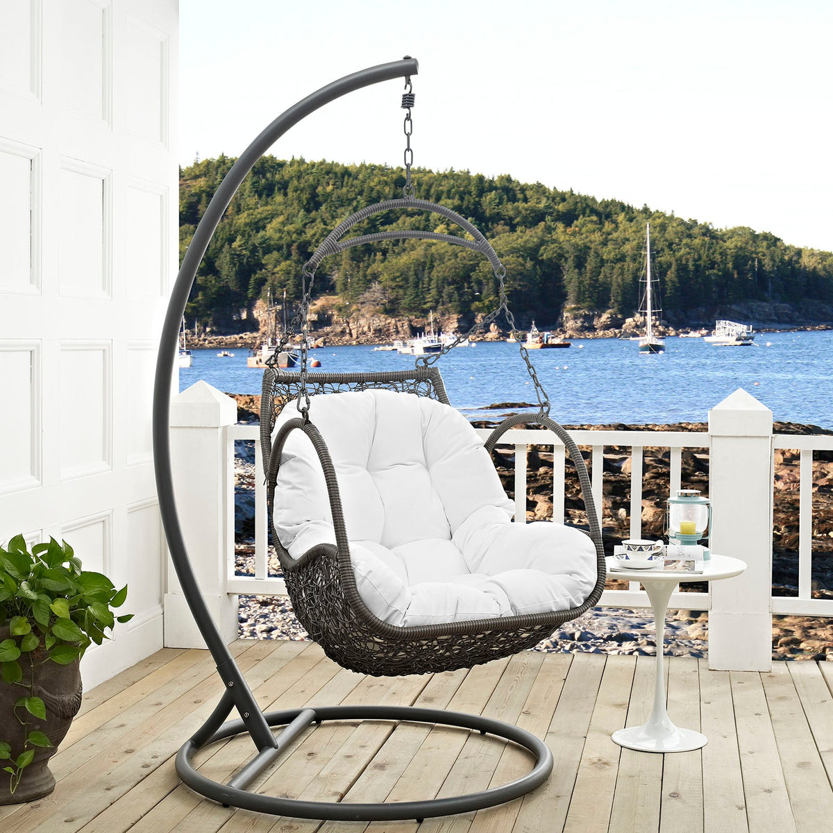 Arbor White Outdoor Patio Wood Swing Chair - Ornate Home