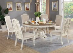 Arcadia Antique White/Ivory 5 Pc. Round Dining Room Set - Ornate Home