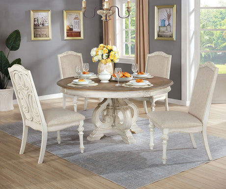 Arcadia Antique White/Ivory 7 Pc. Round Dining Room Set - Ornate Home