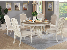 Arcadia Antique White/Ivory 7 Pc. Round Dining Room Set - Ornate Home