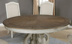 Arcadia Antique White/Ivory 7 Pc. Round Dining Room Set - Ornate Home