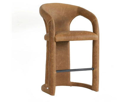 Archie Maple Brown Leather 26" Counter Stool - Ornate Home