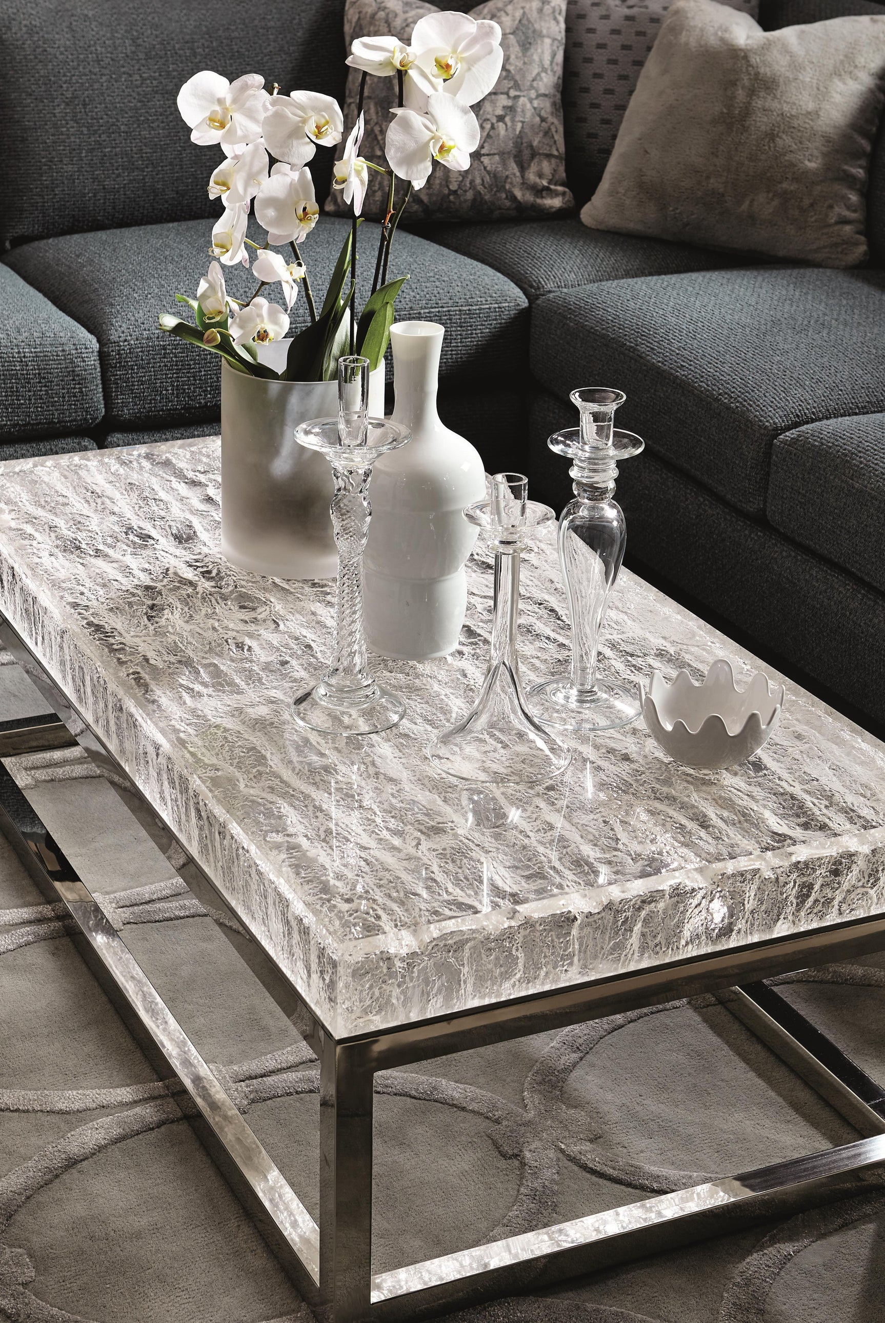 Arctic Ice Acrylic/Polished Stainless Steel Cocktail Table - Ornate Home