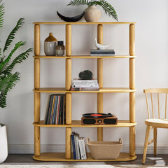 Arcus Oak 4-Tier Oval Wood Bookshelf - Ornate Home