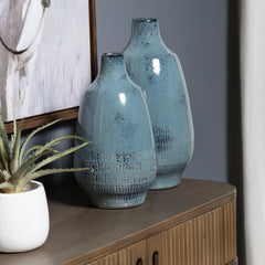 Arden Blue 2 Piece Ceramic Vases - Ornate Home