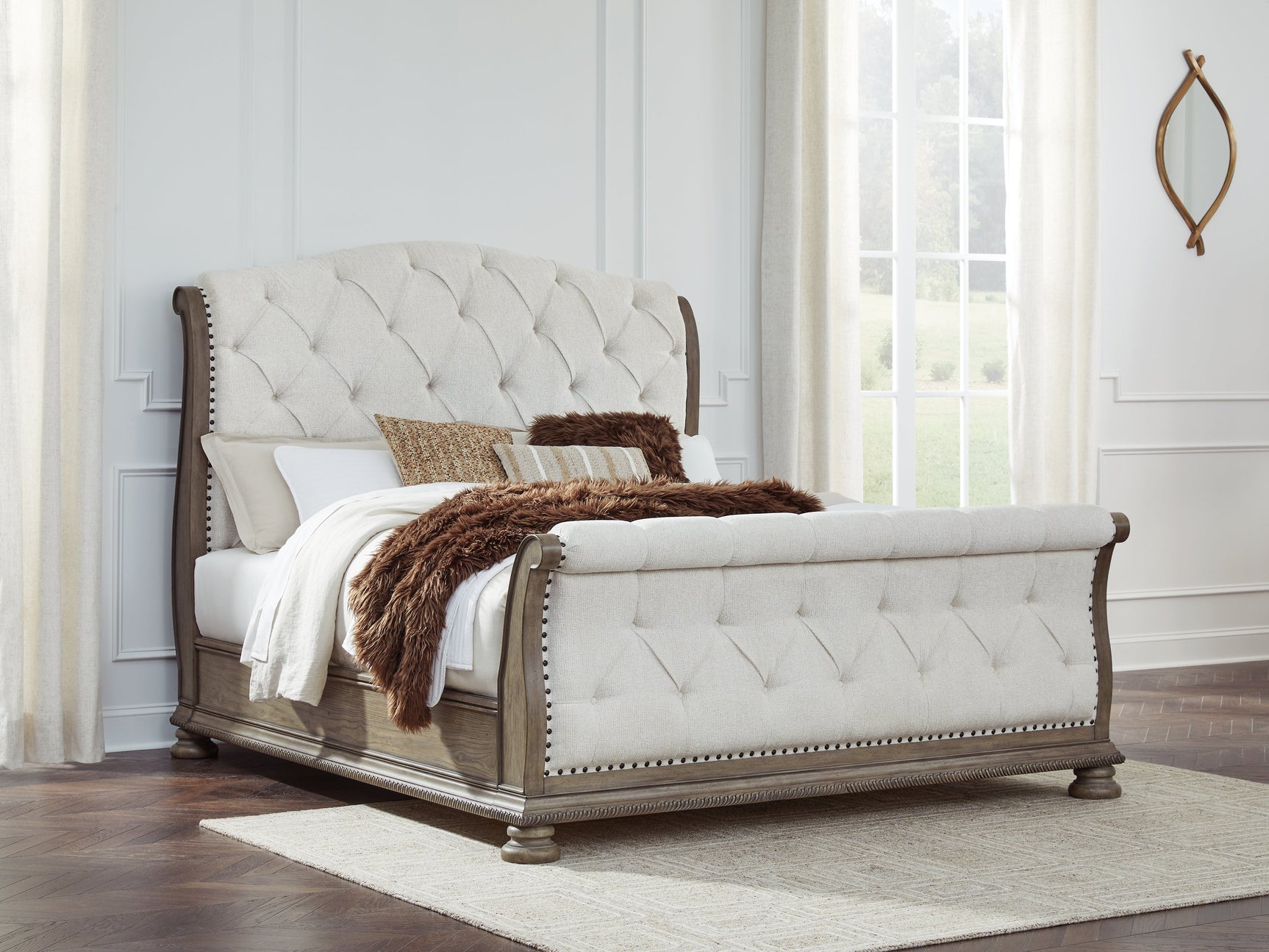 Ardenfield Light Brown King Sleigh Bedroom Set with Dresser, Mirror and Nightstand (Online Special Price) - Ornate Home