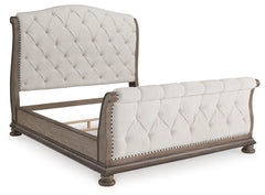 Ardenfield Light Brown King Upholstered Sleigh Bed, Dresser, Mirror, Chest and 2 Nightstands - Ornate Home