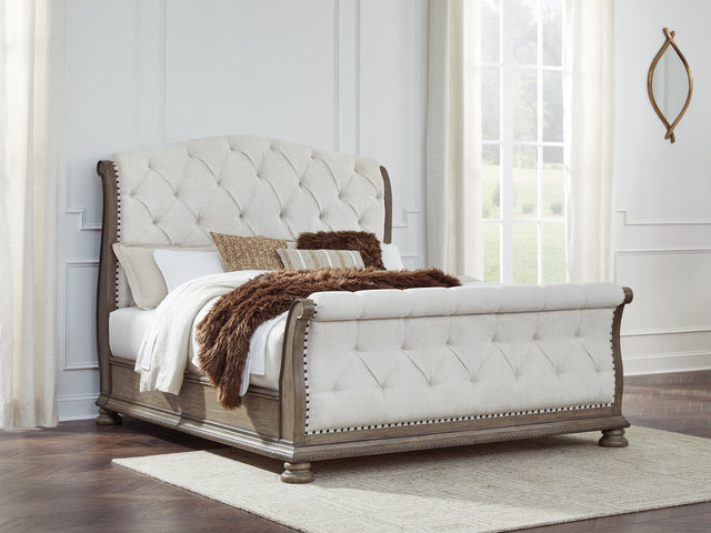 Ardenfield Light Brown King Upholstered Sleigh Bed - Ornate Home