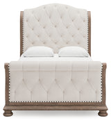 Ardenfield Light Brown Queen Upholstered Sleigh Bed, Dresser and Mirror (Online Special Price) - Ornate Home