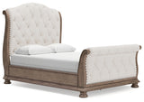 Ardenfield Light Brown Queen Upholstered Sleigh Bed, Dresser and Mirror (Online Special Price) - Ornate Home