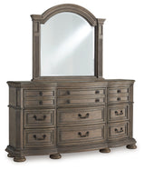 Ardenfield Light Brown Queen Upholstered Sleigh Bed, Dresser and Mirror - Ornate Home