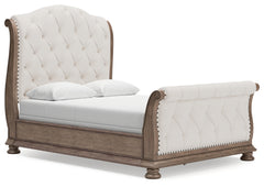 Ardenfield Light Brown Queen Upholstered Sleigh Bed, Dresser and Mirror - Ornate Home