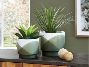 Ardenridge Green/White Planter (Set of 2) (Online Special Price) - Ornate Home