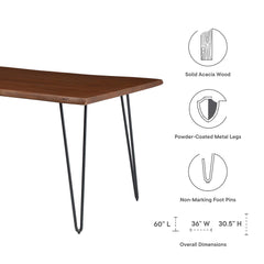 Ardor Black/Walnut 60" Live Edge Acacia Wood Acacia Wood Dining Table - Ornate Home