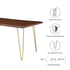 Ardor Gold/Walnut 60" Live Edge Acacia Wood Acacia Wood Dining Table - Ornate Home