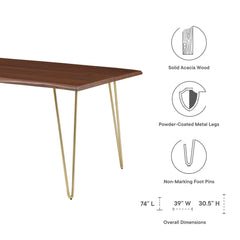 Ardor Gold/Walnut 74" Live Edge Acacia Wood Acacia Wood Dining Table - Ornate Home