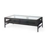 Arelius Black-Brown/Black Rectangular Glass-Top Wood Display Coffee Table - Ornate Home