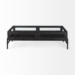 Arelius Black-Brown/Black Rectangular Glass-Top Wood Display Coffee Table - Ornate Home