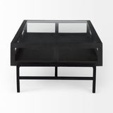 Arelius Black-Brown/Black Rectangular Glass-Top Wood Display Coffee Table - Ornate Home