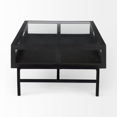 Arelius Black-Brown/Black Rectangular Glass-Top Wood Display Coffee Table - Ornate Home