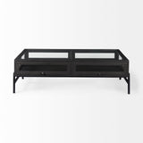 Arelius Black-Brown/Black Rectangular Glass-Top Wood Display Coffee Table - Ornate Home