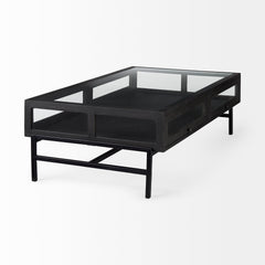 Arelius Black-Brown/Black Rectangular Glass-Top Wood Display Coffee Table - Ornate Home
