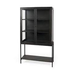 Arelius Black-Brown/Black Wood Display Cabinet