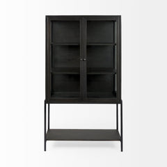 Arelius Black-Brown/Black Wood Display Cabinet