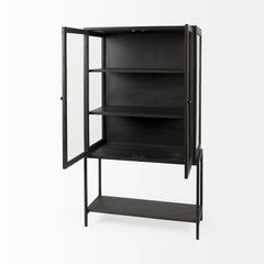 Arelius Black-Brown/Black Wood Display Cabinet