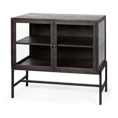 Arelius Black-Brown/Black Wood, Metal Base with 2 Glass Doors Accent Cabinet - Ornate Home