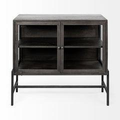 Arelius Black-Brown/Black Wood, Metal Base with 2 Glass Doors Accent Cabinet - Ornate Home
