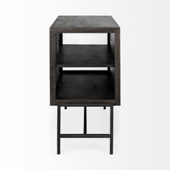 Arelius Black-Brown/Black Wood, Metal Base with 2 Glass Doors Accent Cabinet - Ornate Home