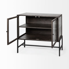 Arelius Black-Brown/Black Wood, Metal Base with 2 Glass Doors Accent Cabinet - Ornate Home