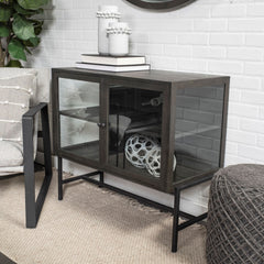 Arelius Black-Brown/Black Wood, Metal Base with 2 Glass Doors Accent Cabinet - Ornate Home