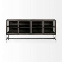 Arelius Black-Brown/Black Wood, Metal Base with 4 Glass Cabinet Doors Sideboard - Ornate Home
