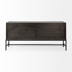 Arelius Black-Brown/Black Wood, Metal Base with 4 Glass Cabinet Doors Sideboard - Ornate Home